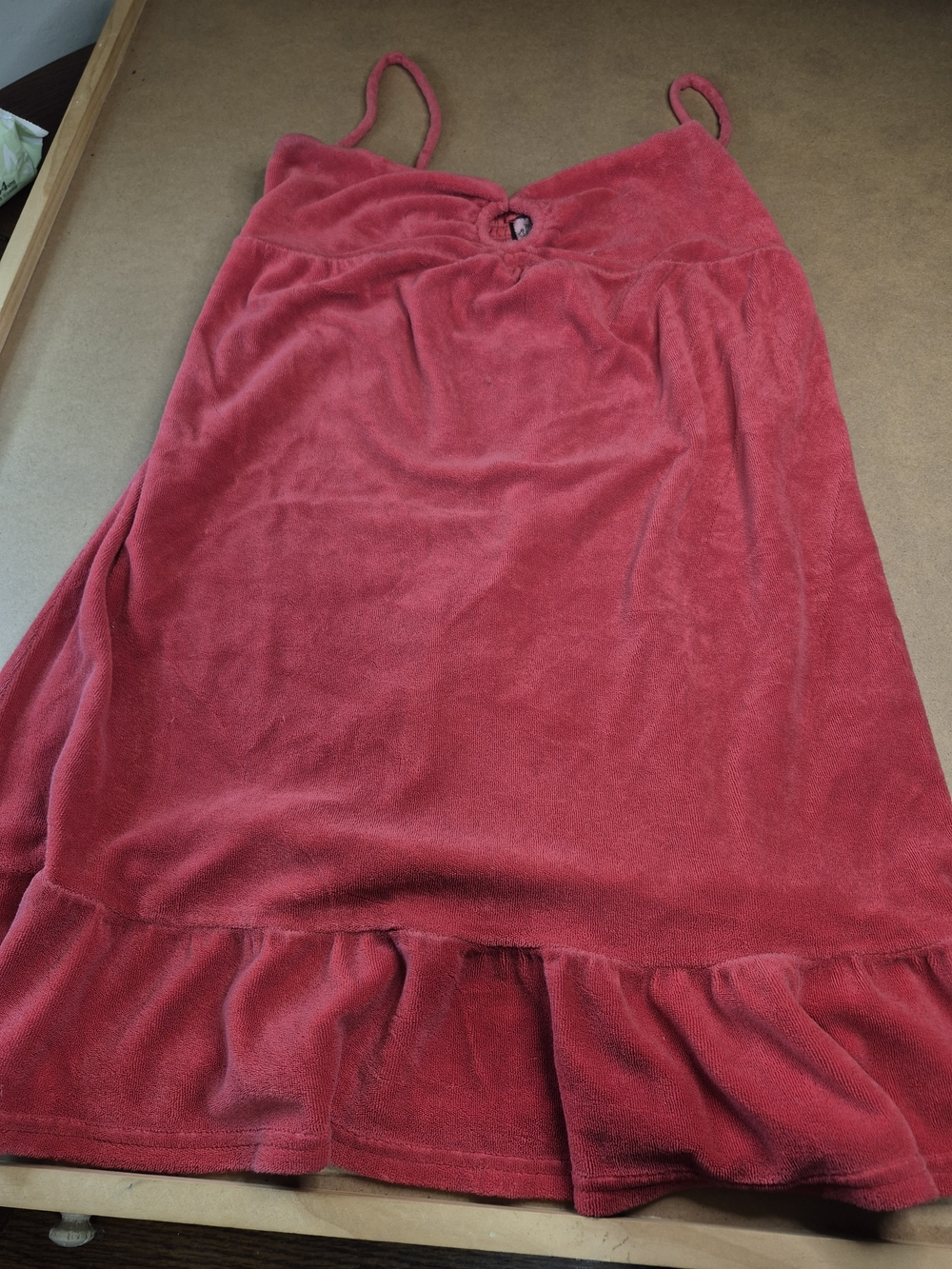 Juicy Couture Rose-Red Terry Mini Dress with Ruffle Hem